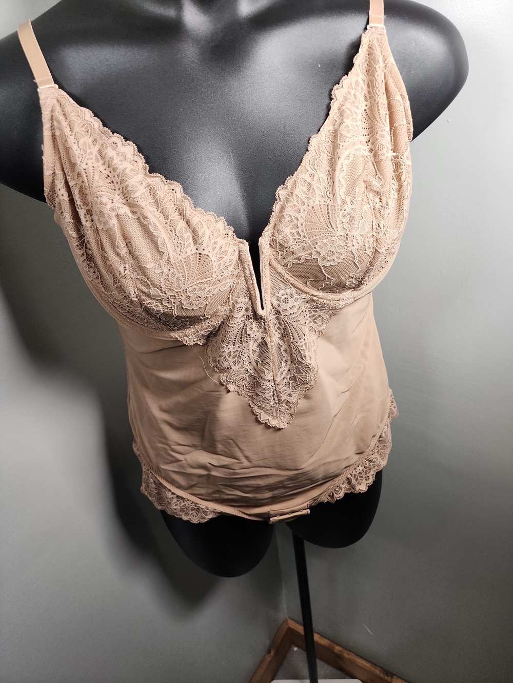 Lace Trim Nude Camisole Bodysuit